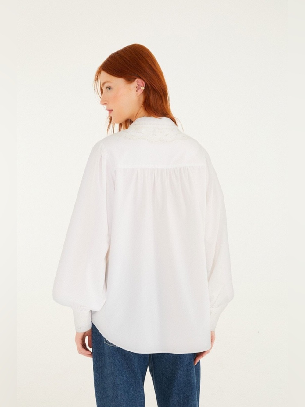 Farm Rio Off-White Embroidered Lace Buttoned Smocked Cuff Shirt - Picture 5 of 9